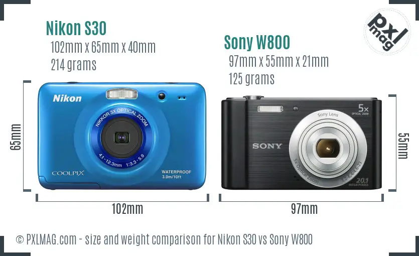 Nikon S30 vs Sony W800 size comparison