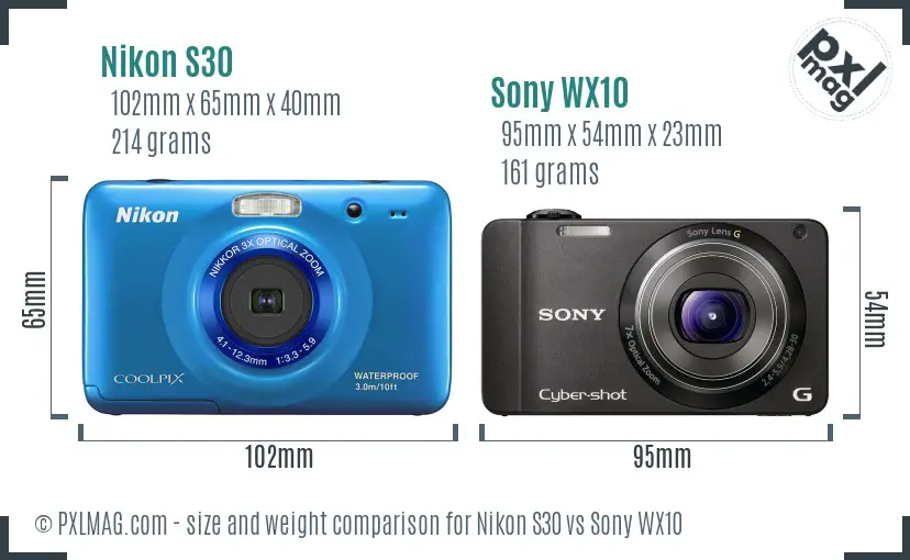 Nikon S30 vs Sony WX10 size comparison