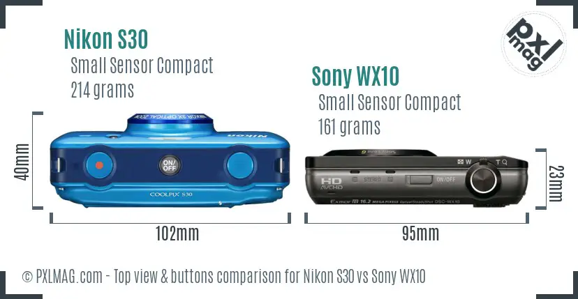 Nikon S30 vs Sony WX10 top view buttons comparison