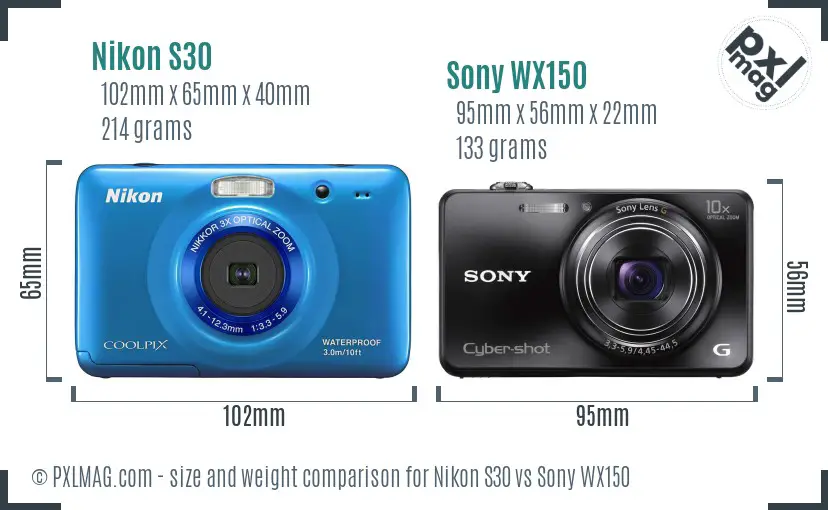 Nikon S30 vs Sony WX150 size comparison