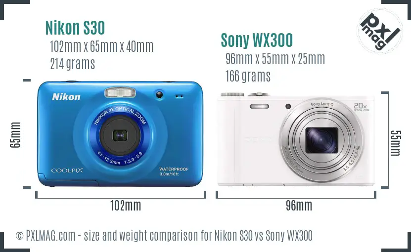 Nikon S30 vs Sony WX300 size comparison Nikon S30 vs Sony WX300 size comparison