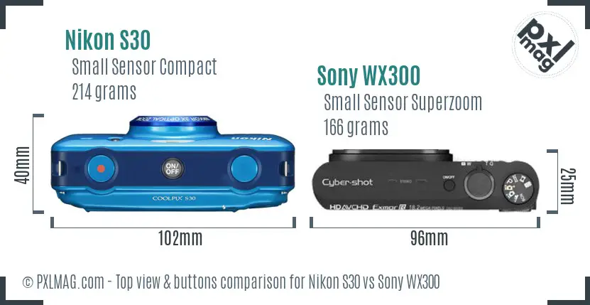 Nikon S30 vs Sony WX300 top view buttons comparison Nikon S30 vs Sony WX300 top view buttons comparison