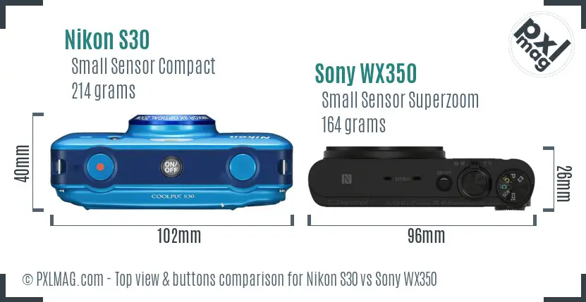 Nikon S30 vs Sony WX350 top view buttons comparison Nikon S30 vs Sony WX350 top view buttons comparison