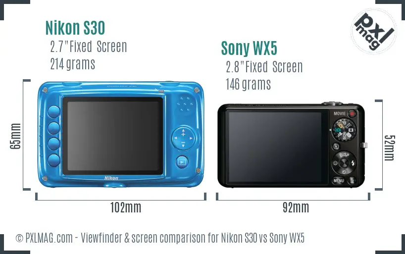 Nikon S30 vs Sony WX5 Screen and Viewfinder comparison