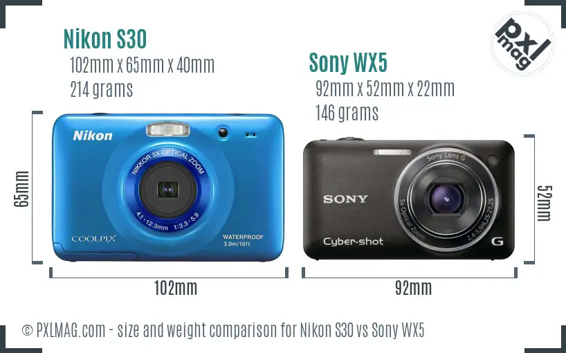 Nikon S30 vs Sony WX5 size comparison