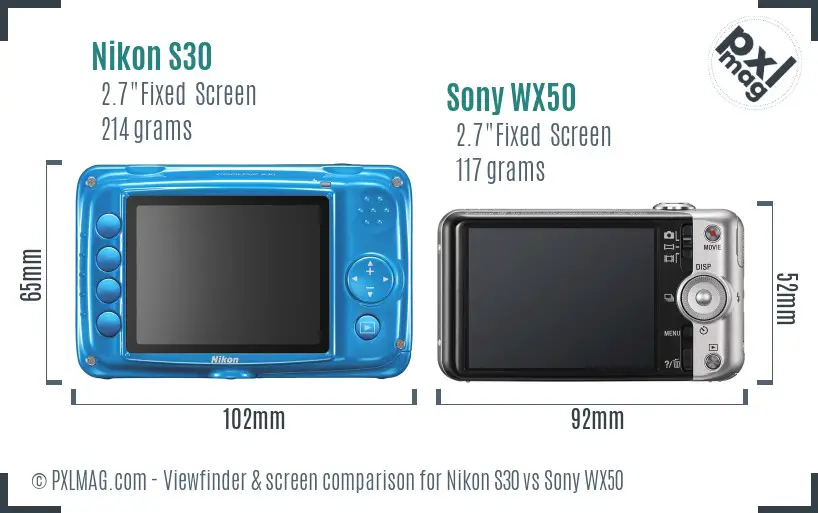 Nikon S30 vs Sony WX50 Screen and Viewfinder comparison
