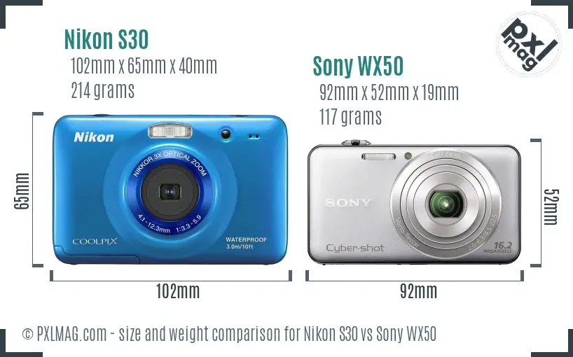Nikon S30 vs Sony WX50 size comparison