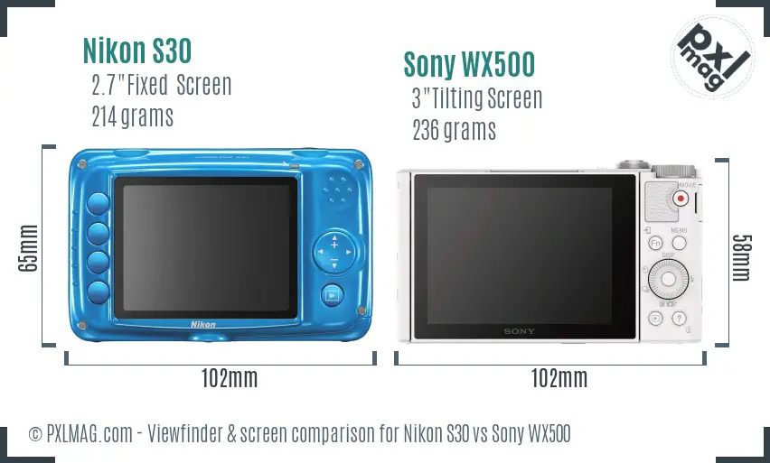 Nikon S30 vs Sony WX500 Screen and Viewfinder comparison