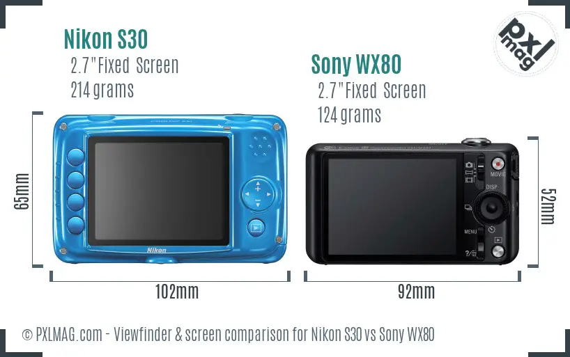 Nikon S30 vs Sony WX80 Screen and Viewfinder comparison