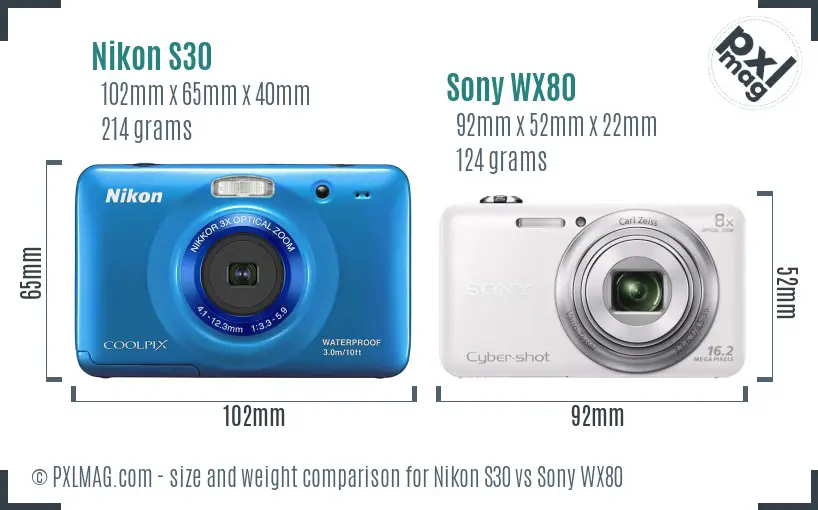 Nikon S30 vs Sony WX80 size comparison