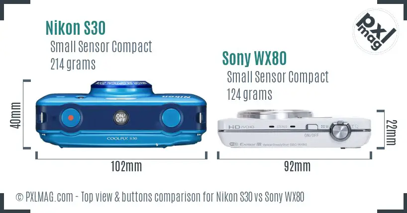 Nikon S30 vs Sony WX80 top view buttons comparison