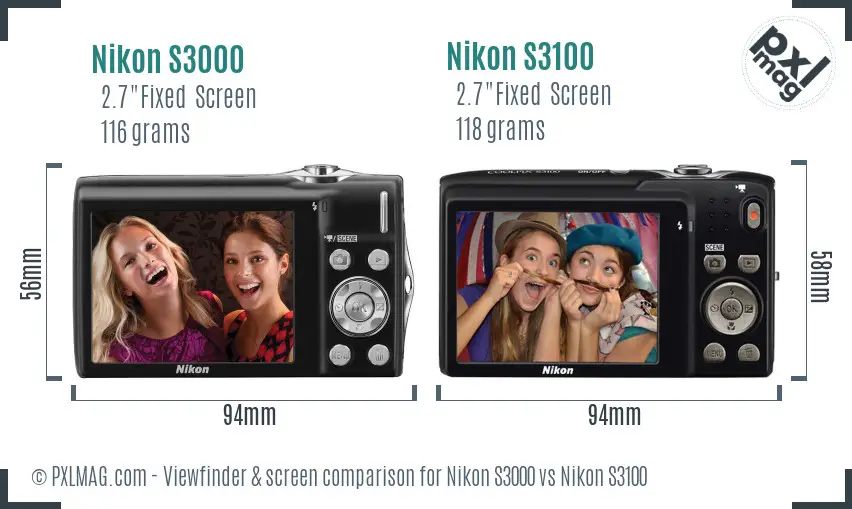 Nikon S3000 vs Nikon S3100 Screen and Viewfinder comparison