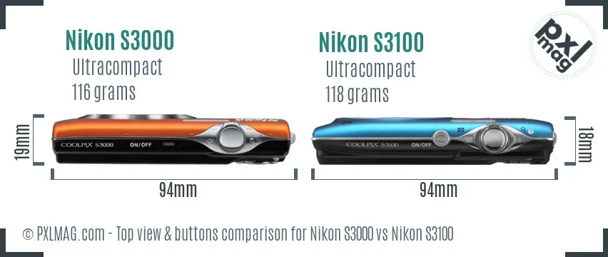 Nikon S3000 vs Nikon S3100 top view buttons comparison