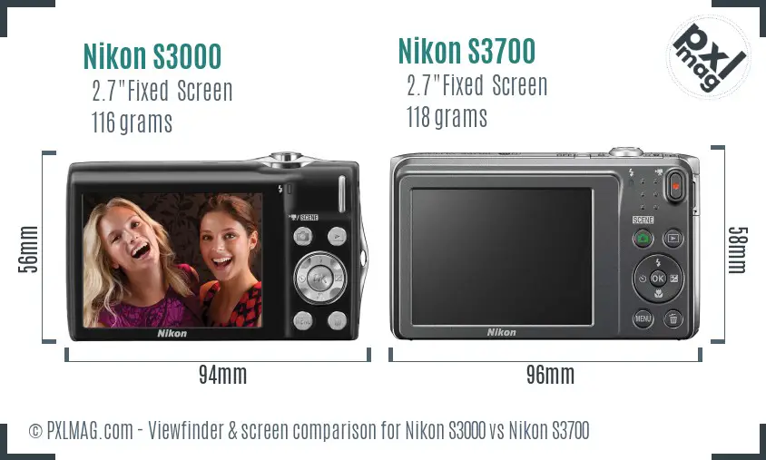 Nikon S3000 vs Nikon S3700 Screen and Viewfinder comparison