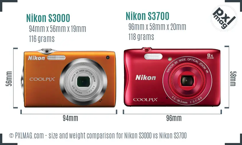 Nikon S3000 vs Nikon S3700 size comparison