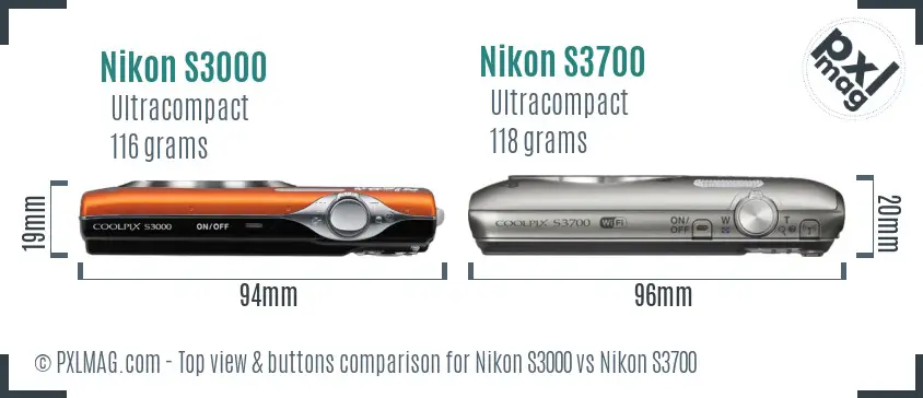 Nikon S3000 vs Nikon S3700 top view buttons comparison