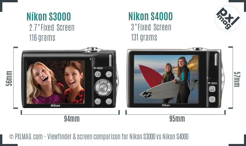Nikon S3000 vs Nikon S4000 Screen and Viewfinder comparison