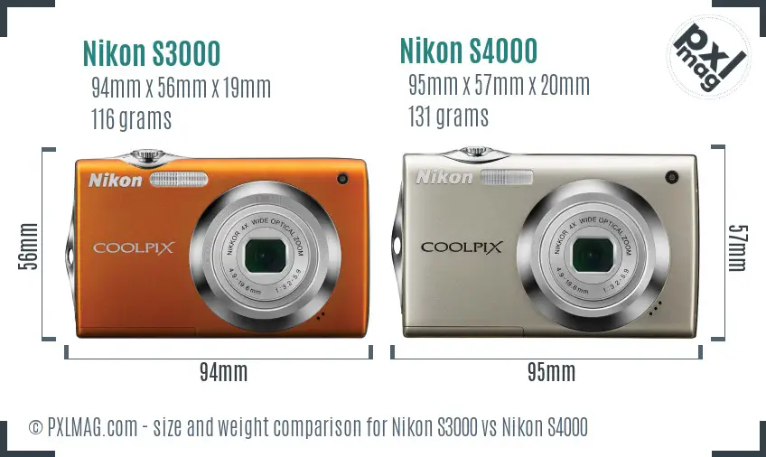 Nikon S3000 vs Nikon S4000 size comparison