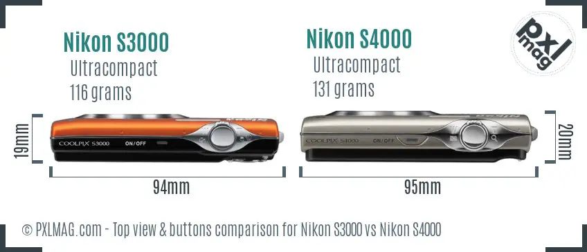 Nikon S3000 vs Nikon S4000 top view buttons comparison
