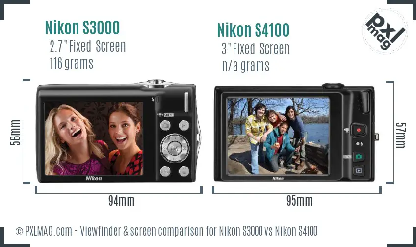 Nikon S3000 vs Nikon S4100 Screen and Viewfinder comparison