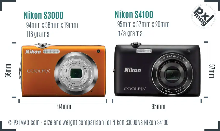 Nikon S3000 vs Nikon S4100 size comparison