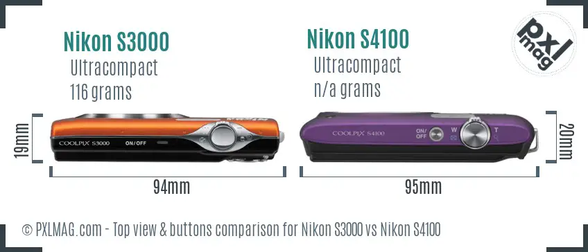 Nikon S3000 vs Nikon S4100 top view buttons comparison