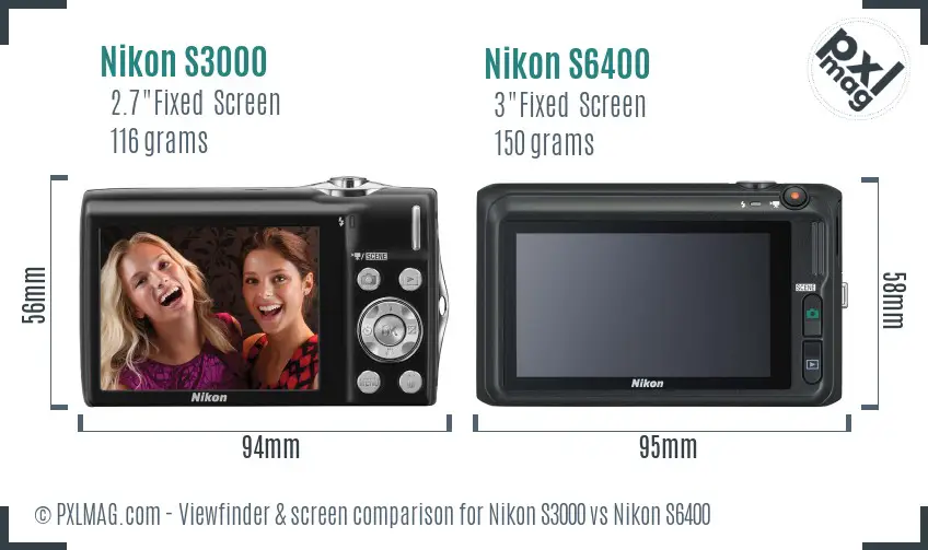 Nikon S3000 vs Nikon S6400 Screen and Viewfinder comparison