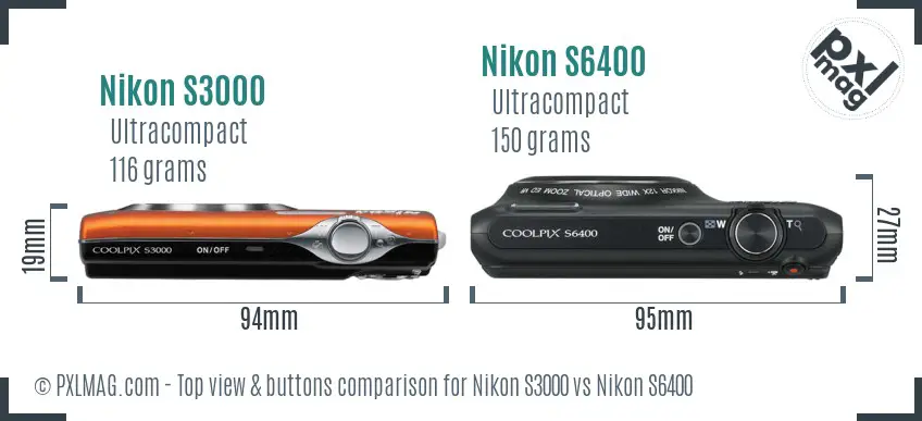 Nikon S3000 vs Nikon S6400 top view buttons comparison