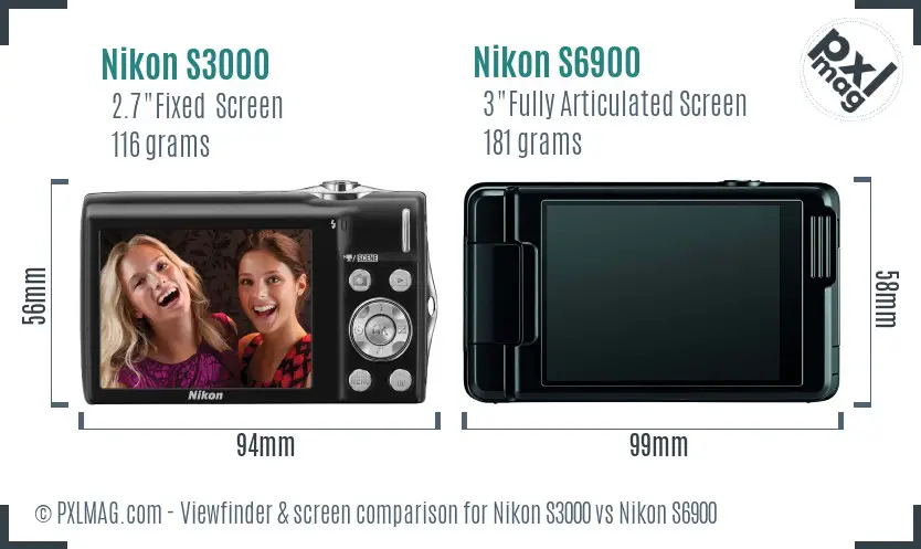 Nikon S3000 vs Nikon S6900 Screen and Viewfinder comparison
