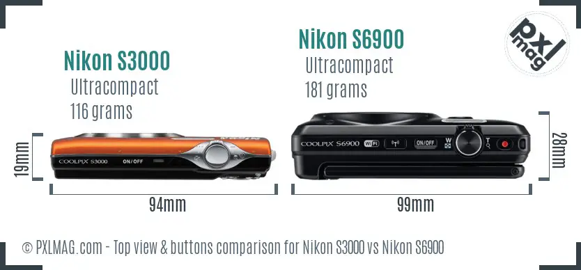 Nikon S3000 vs Nikon S6900 top view buttons comparison