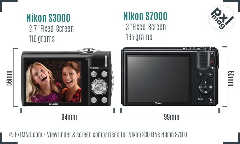 Nikon S3000 vs Nikon S7000 Screen and Viewfinder comparison