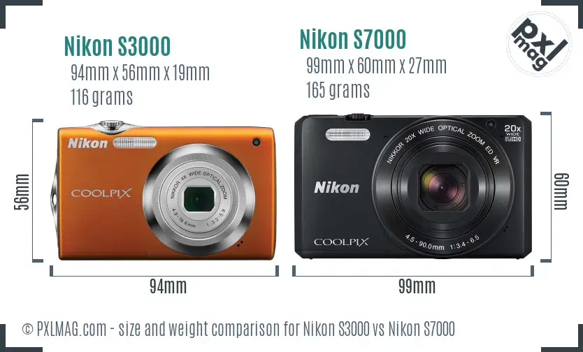 Nikon S3000 vs Nikon S7000 size comparison