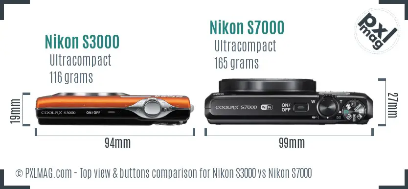 Nikon S3000 vs Nikon S7000 top view buttons comparison