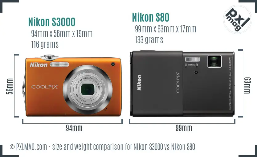 Nikon S3000 vs Nikon S80 size comparison