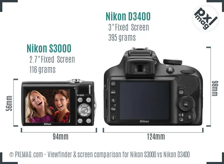 Nikon S3000 vs Nikon D3400 Screen and Viewfinder comparison Nikon S3000 vs Nikon D3400 Screen and Viewfinder comparison