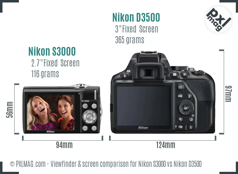 Nikon S3000 vs Nikon D3500 Screen and Viewfinder comparison