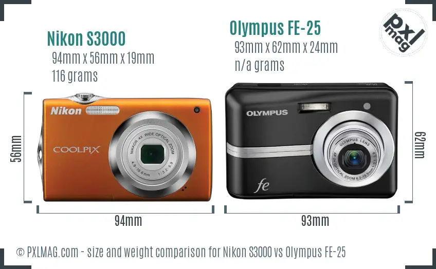 Nikon S3000 vs Olympus FE-25 size comparison