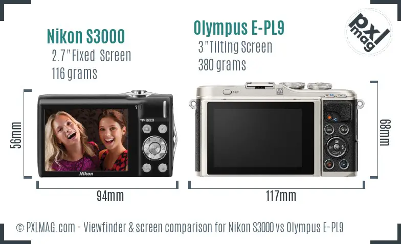 Nikon S3000 vs Olympus E-PL9 Screen and Viewfinder comparison