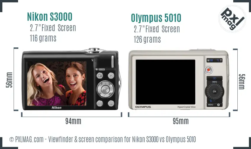Nikon S3000 vs Olympus 5010 Screen and Viewfinder comparison