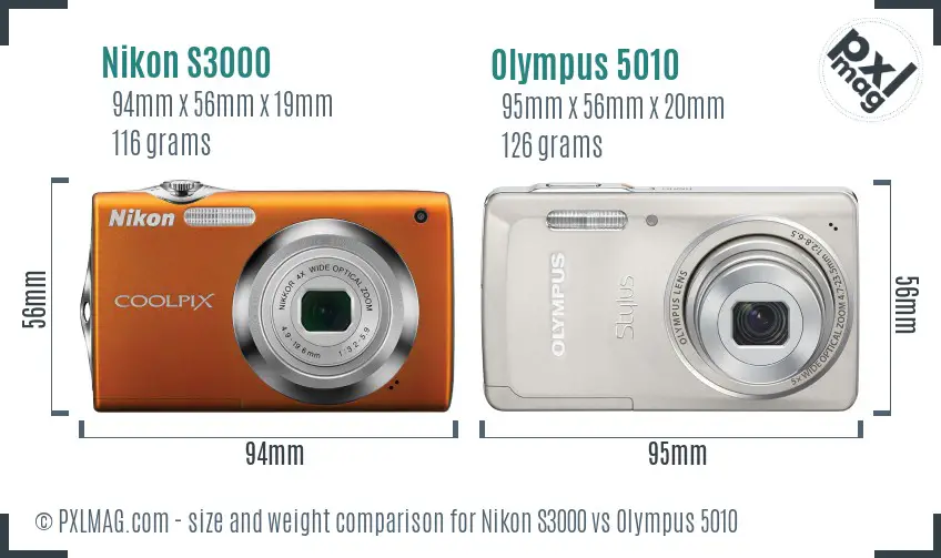 Nikon S3000 vs Olympus 5010 size comparison