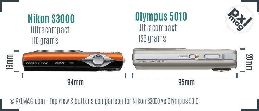 Nikon S3000 vs Olympus 5010 top view buttons comparison