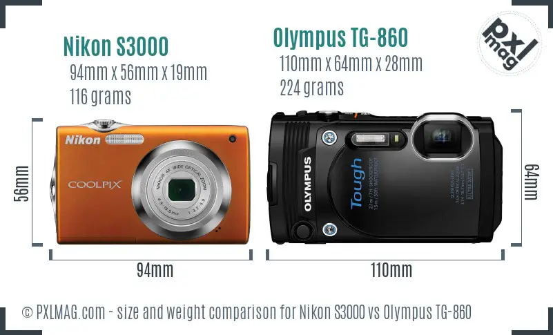 Nikon S3000 vs Olympus TG-860 size comparison
