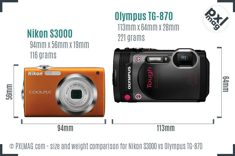 Nikon S3000 vs Olympus TG-870 size comparison