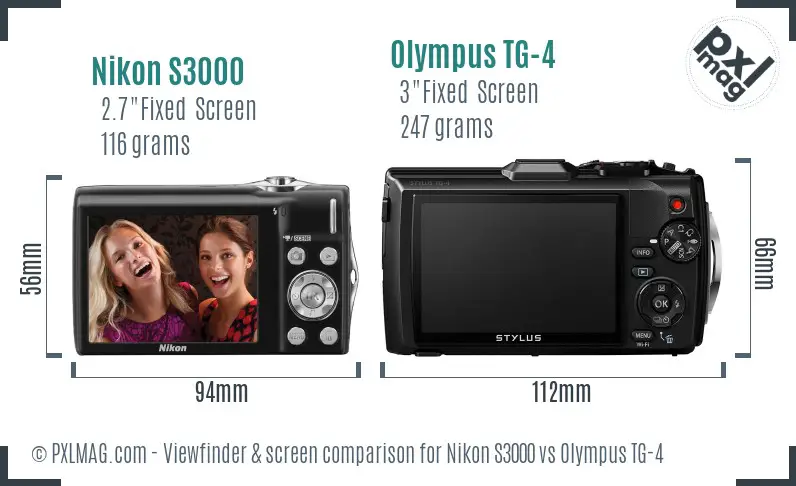 Nikon S3000 vs Olympus TG-4 Screen and Viewfinder comparison