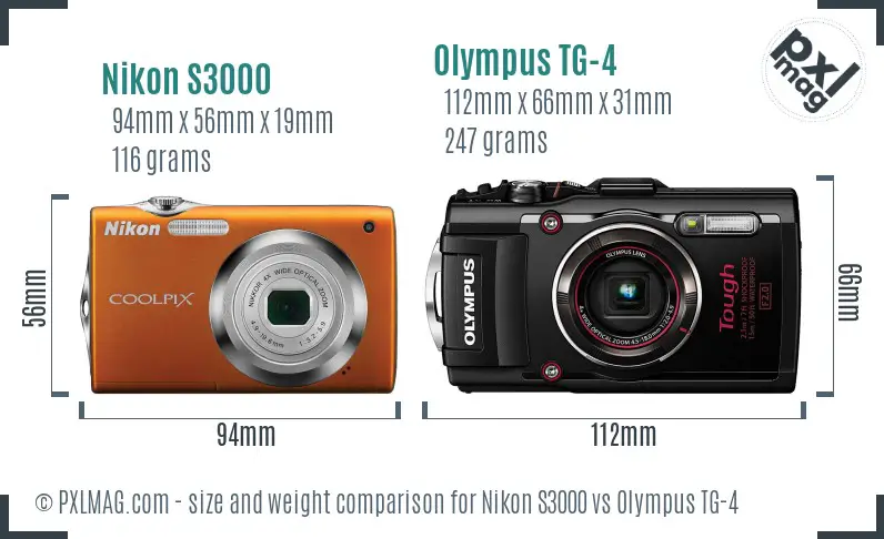 Nikon S3000 vs Olympus TG-4 size comparison