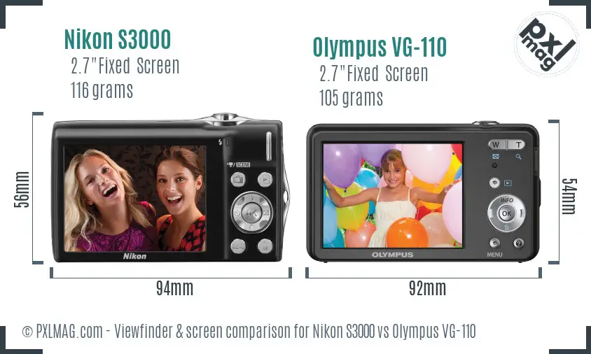 Nikon S3000 vs Olympus VG-110 Screen and Viewfinder comparison