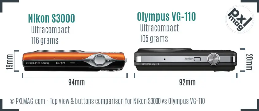 Nikon S3000 vs Olympus VG-110 top view buttons comparison