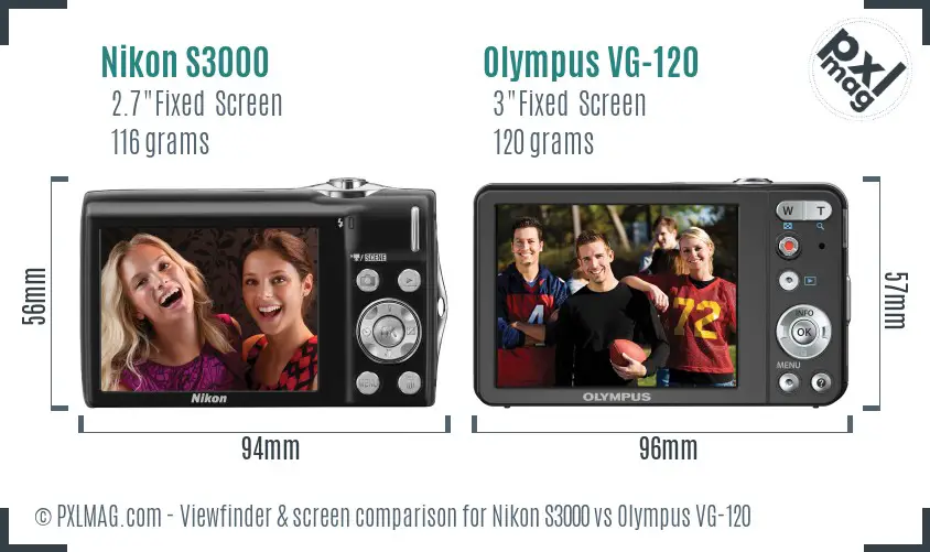 Nikon S3000 vs Olympus VG-120 Screen and Viewfinder comparison