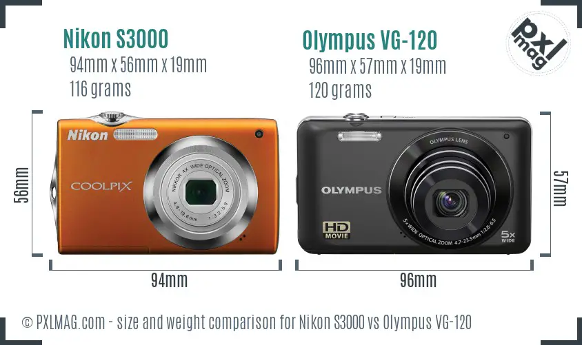 Nikon S3000 vs Olympus VG-120 size comparison