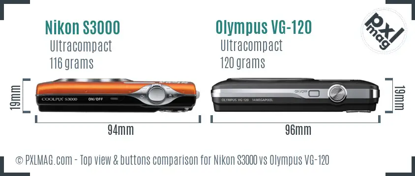 Nikon S3000 vs Olympus VG-120 top view buttons comparison